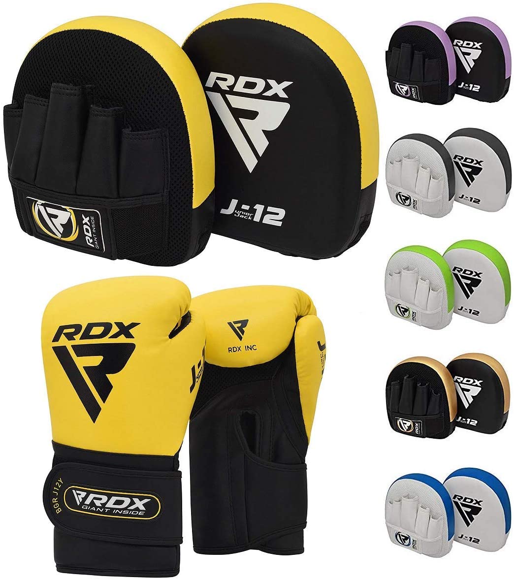 Karate and Kickboxing Training Martial Arts Boxercise RDX Kids Boxing Pads and Gloves Set Muay Thai Junior Hand Shield for MMA Youth Hook and Jab Target Focus Mitts with Punching Gloves