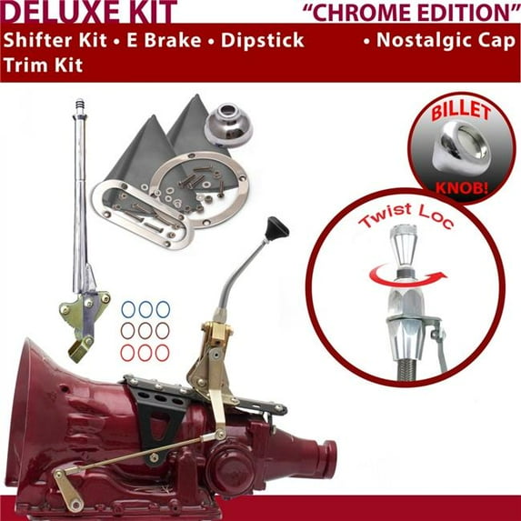 American Shifter 700R4 Shifter Kit Chrome 8 in. E Brake Trim Kit Dipstick for EDD47