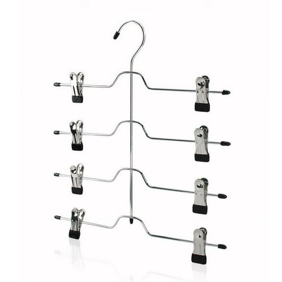 Happon Pants Hangers, 1 Pack Trousers Skirt Hanger with Clips, 4 Tier Metal Hangers for Heavy Duty Ultra Thin Space Saving