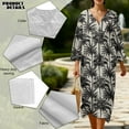 thumbnail image 5 of COEQINE Vacation Dress Women's 3/4 Sleeve Wrap V-Neck Boho Midi Tunic with Linen-Like Texture, Loose Beach Dress, Lightweight & Packable, Size XL, Black Tropical Palm Tree, 5 of 6