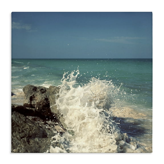 Stupell Industries Splashing Beach Spray Coastal Photography Gallery Wrapped Canvas Art Print Wall Art, 17 x 17