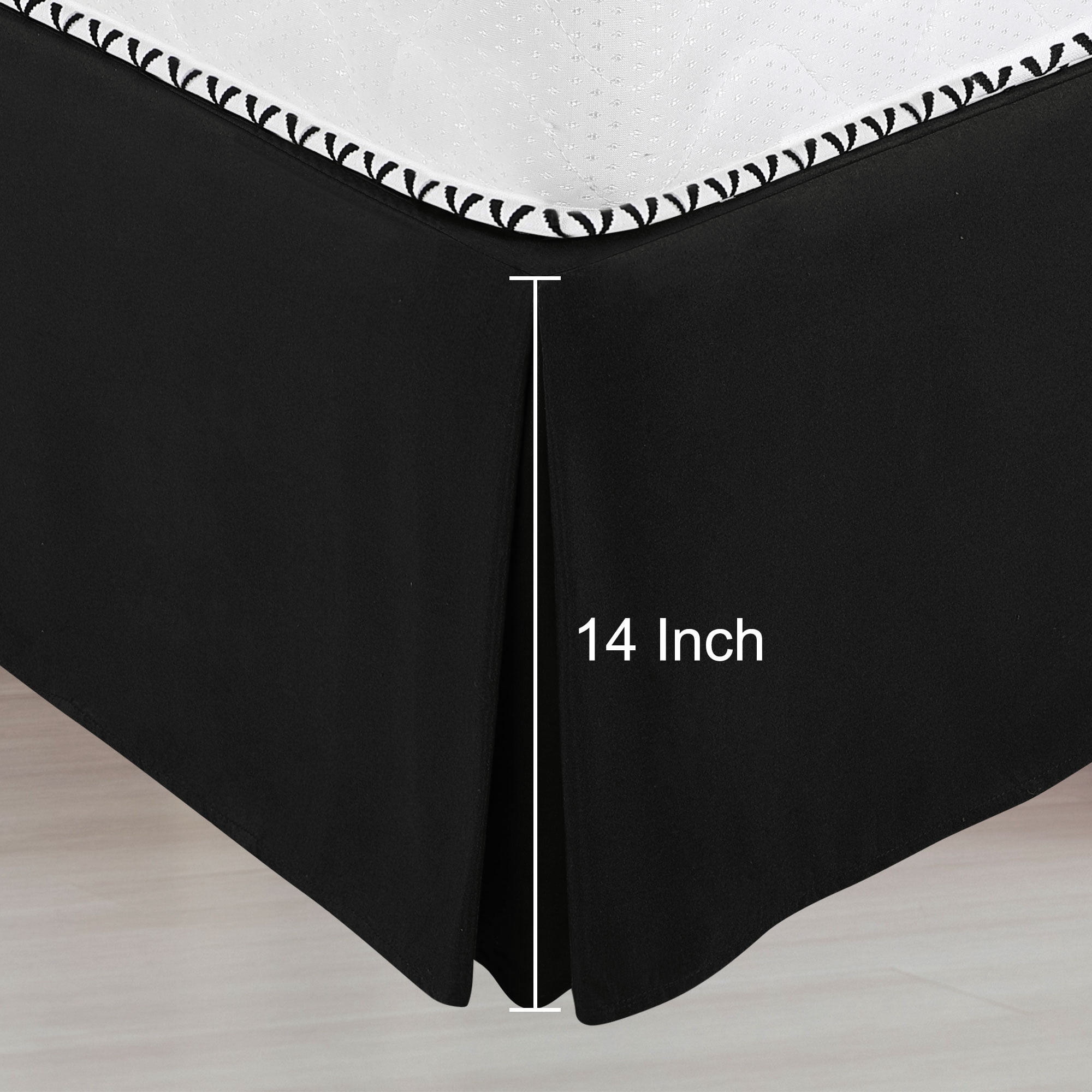 PiccoCasa Pleated Bed Skirt Classic Tailored Styling Dust Ruffled 14" Drop, Queen Black