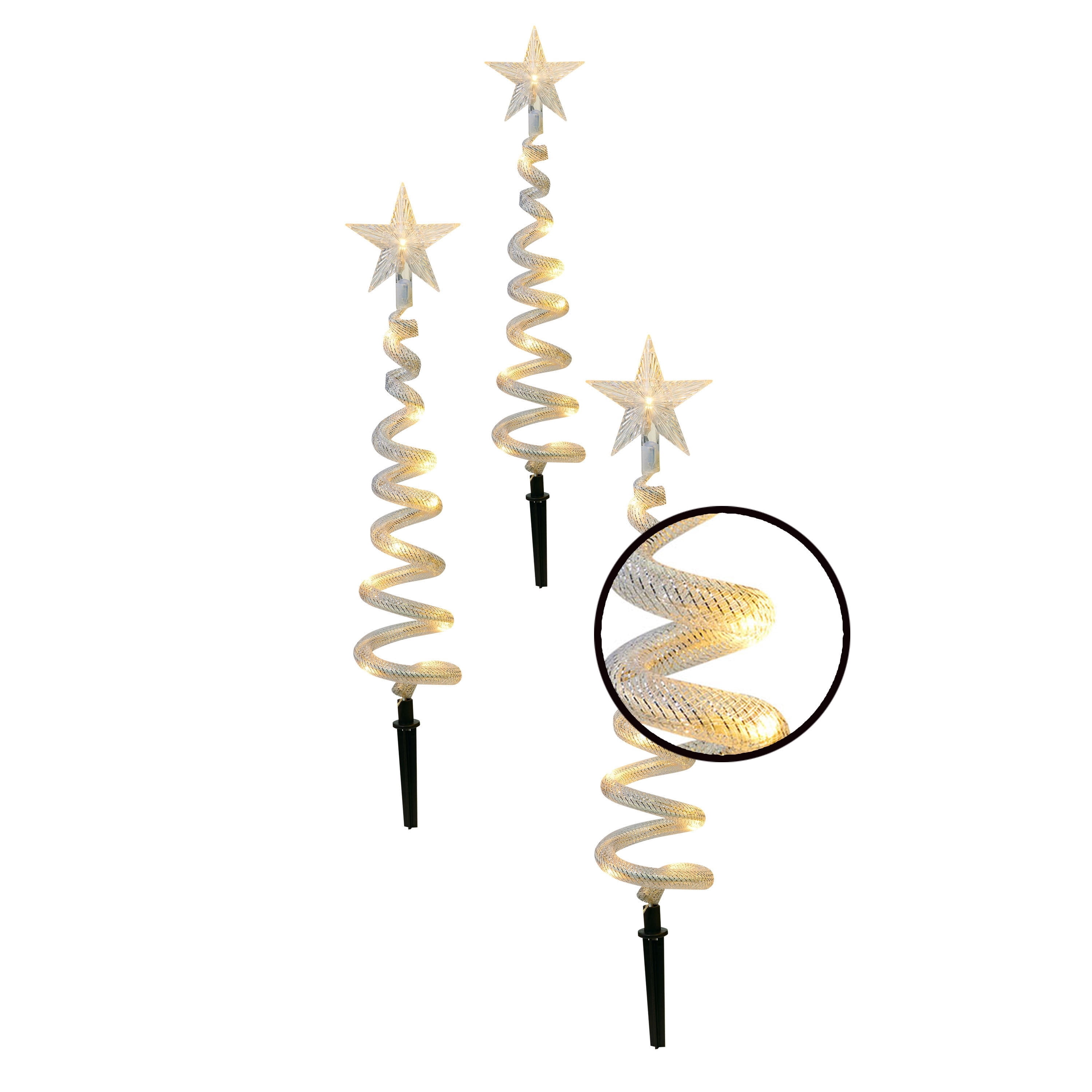 Outdoor Solar-Powered LED Spiral Tree Christmas Pathway Lights, Warm White, Set of 3, by Holiday Time