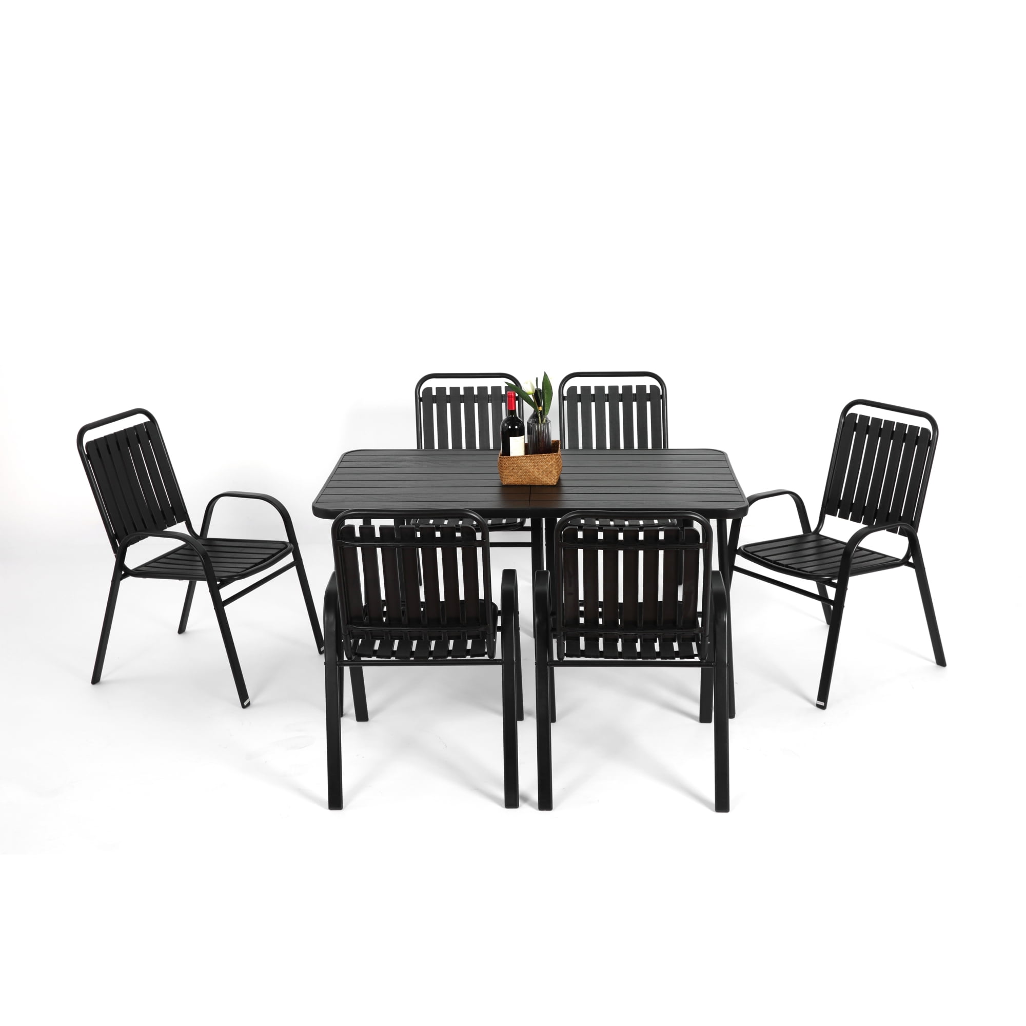 7 Piece Dining Set,Outdoor Dining Set with 6 Chairs,Patio Dining Set for 6-Person,Black