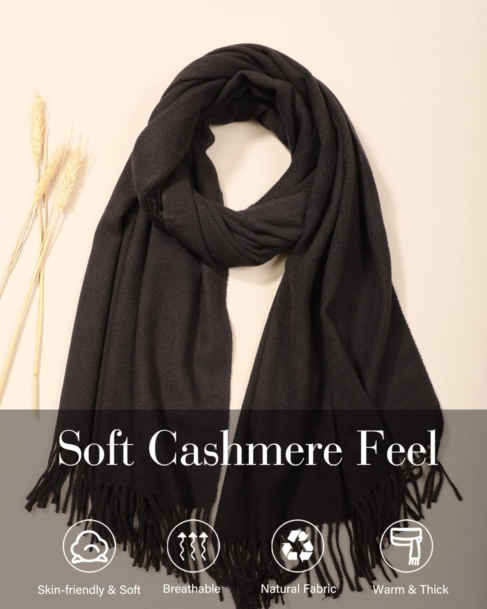 Pocadri Women Cashmere Scarf Classic Solid Tassels Pashmina Shawl Wraps  Winter Soft Warm Blanket Scarves