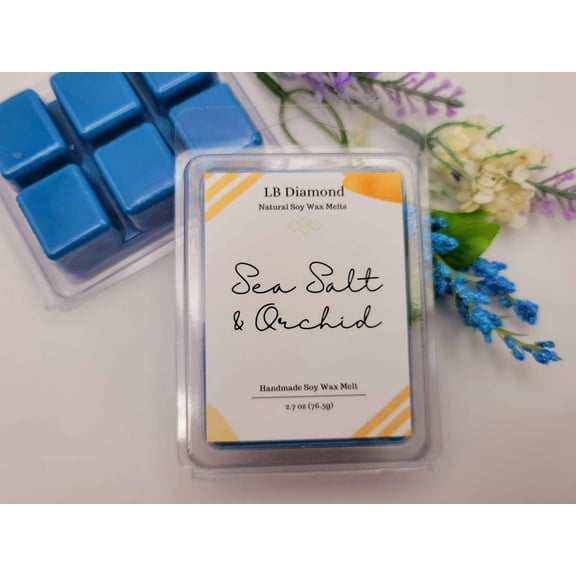 Sea Salt  Orchid Wax Melt, 100% Soy, Handmade, Essential Oil, Eco-friendly, 2.7 oz