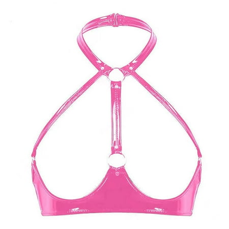 MNCEKFOD Lingerie Tops Sexy High Gloss Leather Neck Bra Leather Bra with Adjustable Strap Underwear Sleepwear Nightwear RD2 XL
