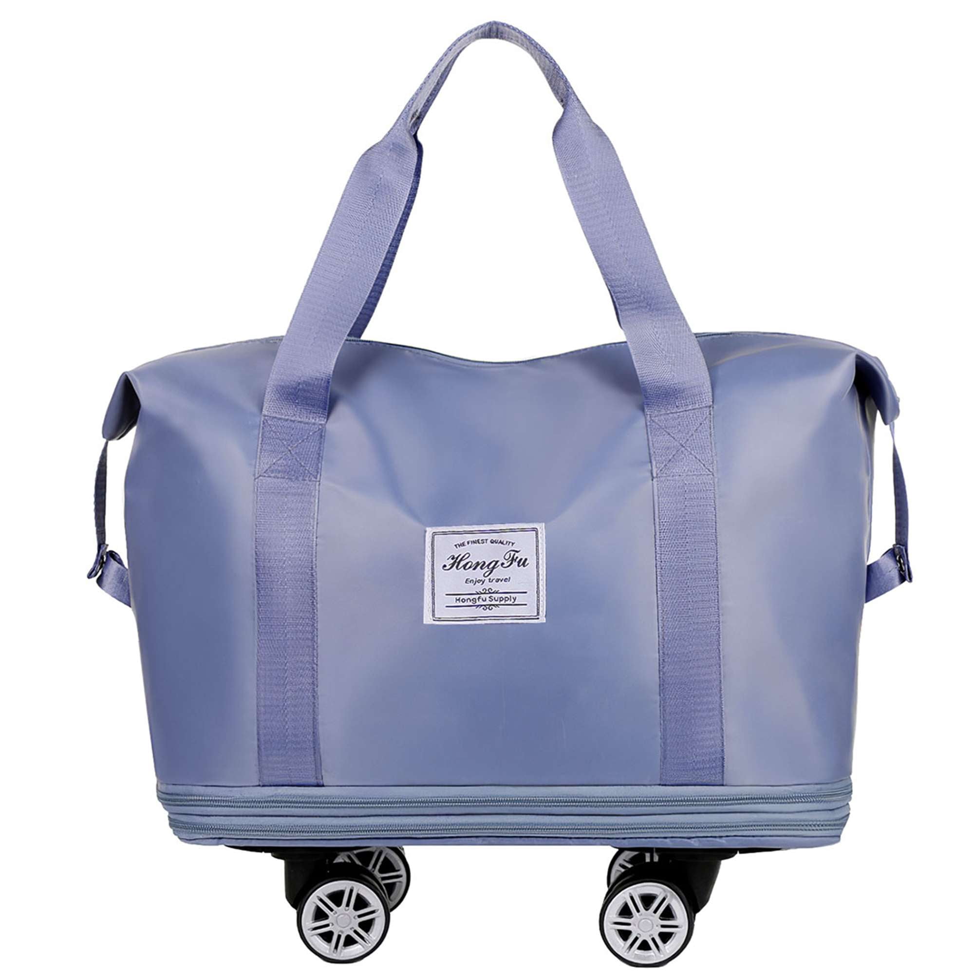 Gustave Expandable Duffle Bag for Travel with Wheels and Handle, Foldable Rolling Luggage Carry On Suitcase Weekender Travel Bags Large Capacity Waterproof, Blue