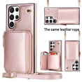 thumbnail image 1 of Crossbody Wallet Case for Samsung S23 Ultra, RFID Blocking PU Leather Zipper Handbag Purse Flip Cover, Kickstand Case with Card Slots Holder Wrist Strap Lanyard for Samsung Galaxy S23 Ultra, Rosegold, 1 of 12