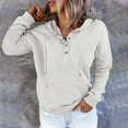 thumbnail image 5 of Fiaer Clearance,Button up Oversized Hoodies for Women,Ladies V Neck Casual Long Sleeve Sweatshirts,Loose Fit Drawstring Lightweight Women's Hooded Pullovers with Pocket White XL, 5 of 6