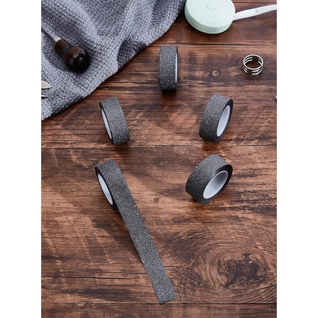 5 Rolls 55Yards DIY Scrapbook Decorative Glitter Washi Paper Tapes Adhesive Tapes Black Masking Tapes for Crafting Journaling Stickers Scrapbooking Card Making