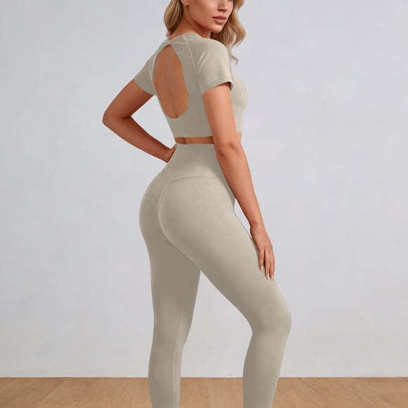 TaTaai Women 2 Piece Yoga Workout Set Stretchy Comfortable Top & Pants Fitness Sports Suit Soft Breathable Fabric Machine Washable No Fading Daily Street Active Wear Gift