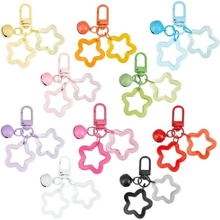 10Pcs 10 Colors Acrylic Star Keychain Stars Keychains Bulk Colorful Bell Five Pointed Stars Candy Color Clasp Clip Charm Pendant Key Chains for Women Car Keys Backpack Keychains Decoration