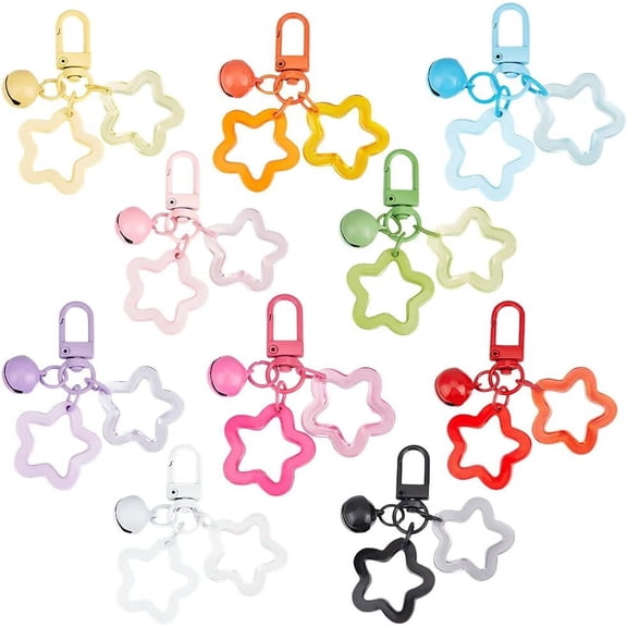 10Pcs 10 Colors Acrylic Star Keychain Stars Keychains Bulk Colorful Bell Five Pointed Stars Candy Color Clasp Clip Charm Pendant Key Chains Women Car Keys Backpack Keychains Decoration Mixed Color