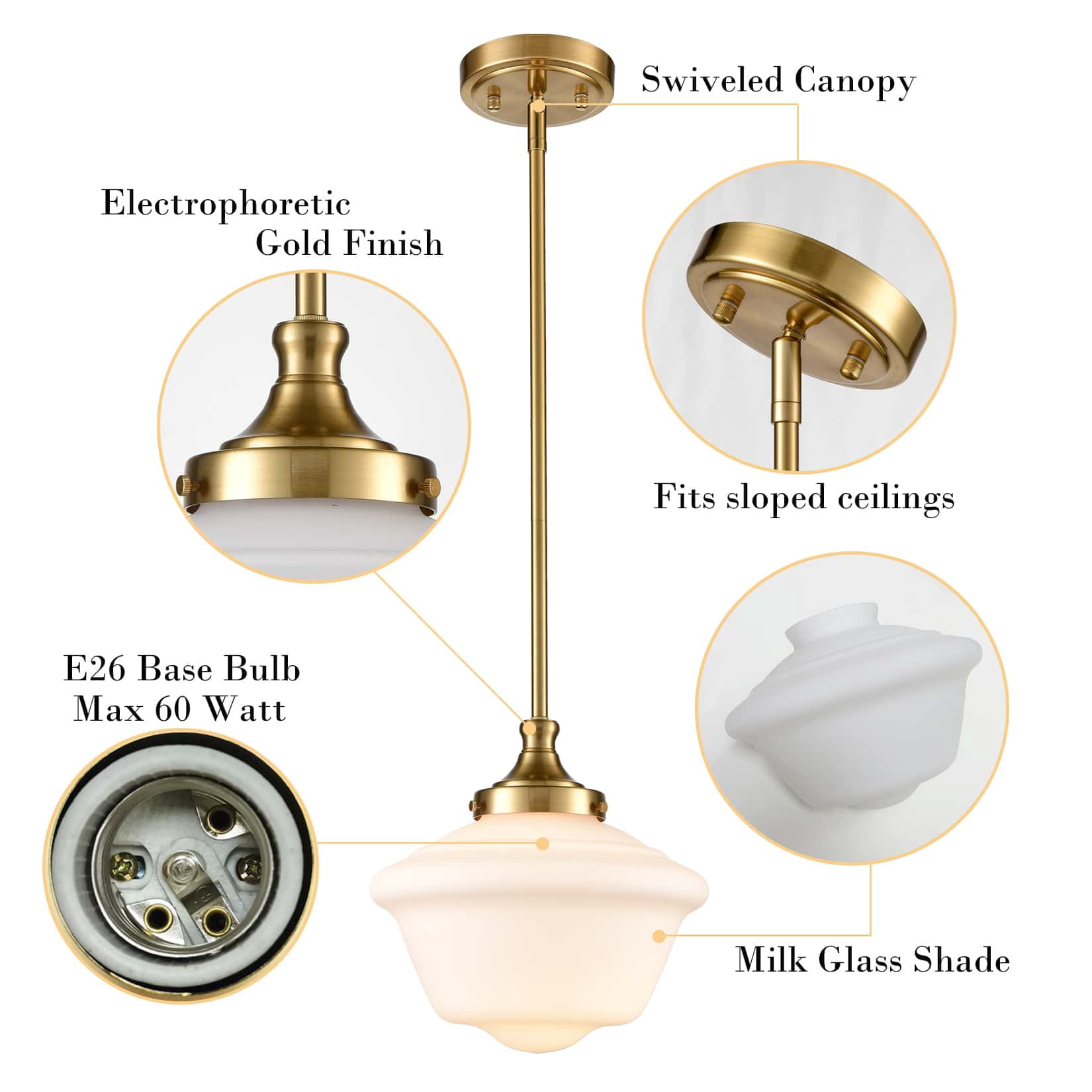 Schoolhouse Glass Pendant Light Fixture for Kitchen Island