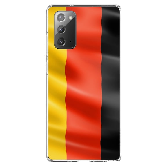 DistinctInk Clear Shockproof Hybrid Case for Samsung Galaxy Note 20 (6.7" Screen) - TPU Bumper, Acrylic Back, Tempered Glass Screen Protector - Germany Waving Flag