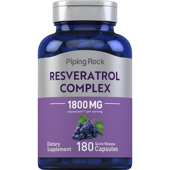 Resveratrol Complex 1800 mg | 180 Capsules | Grape Seed Extract | Non-GMO, Gluten Free Supplement | by Piping Rock