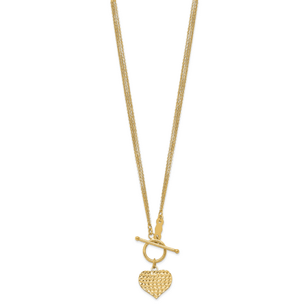 14k Yellow Gold 3 Strand Heart Toggle Chain Necklace Pendant Charm Fancy