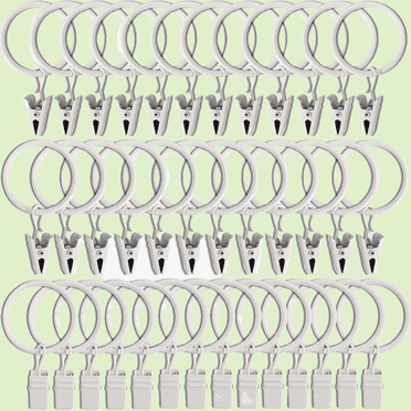 40 Pack White Curtain Rings with Clips, 1.26in Inner Diameter, Heavy Duty Drapery Rings for Hanging Drapes
