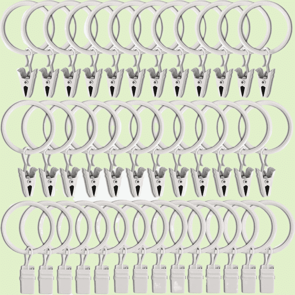 40 Pack White Curtain Rings with Clips, 1.26in Inner Diameter, Heavy Duty Drapery Rings for Hanging Drapes