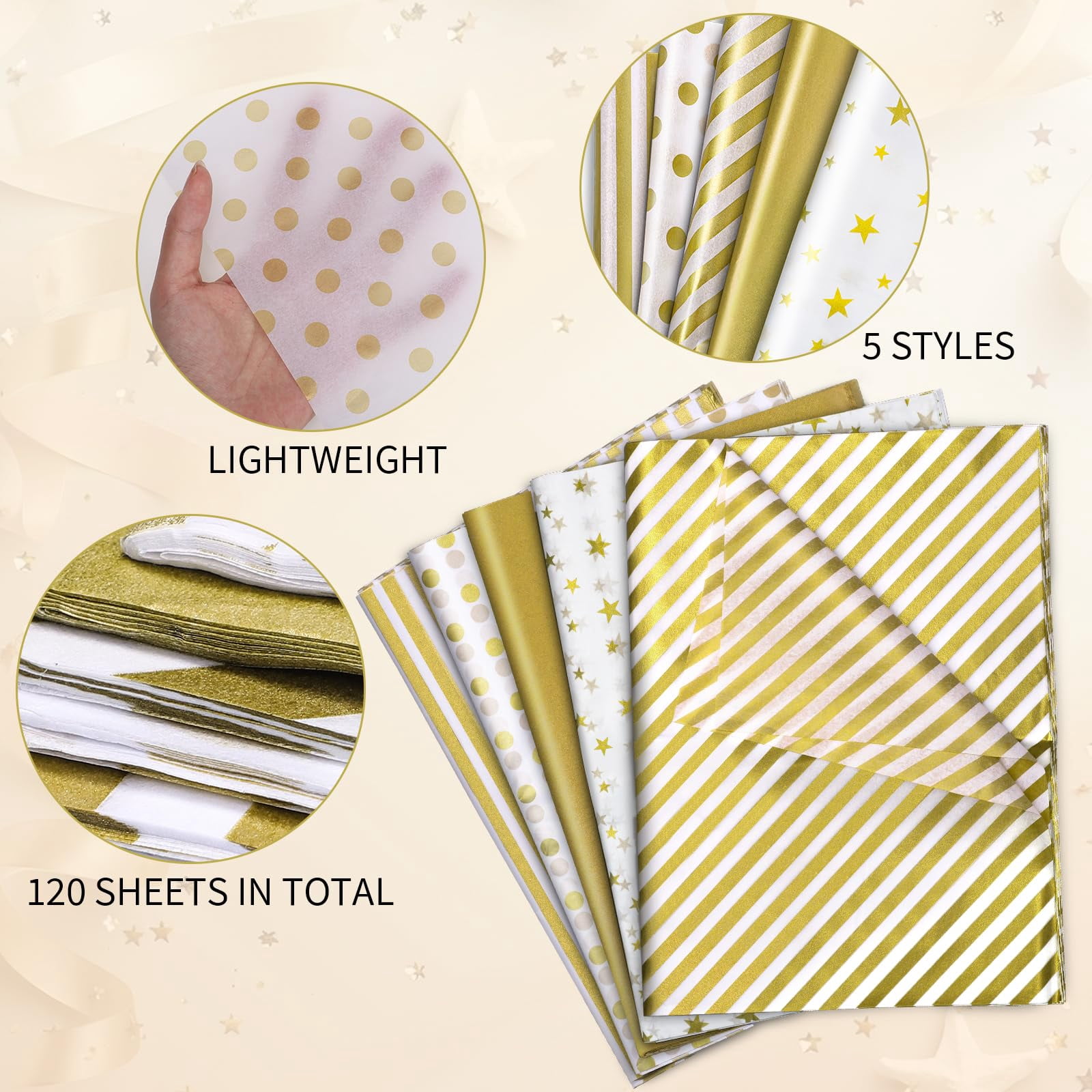 120 Sheets Tissue Paper 14x20",for Wedding,Baby Shower,Mother's Day,DIY Crafts,8 Designs(Blue Baby Shower,Blue Floral,Gold,Pink,Pink Baby Shower,Sage Green,Sage/Beige,White/Gold Thank You)