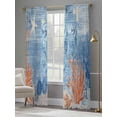 thumbnail image 4 of Sea Corals Seahorse Sheer Curtains 2 Panels Set Summer Beach Sea Stars Blue Stripes Sheer Window Curtains Light Filtering Rod Pocket Voile Drapes for Bedroom Living Room 52"X96", 4 of 8