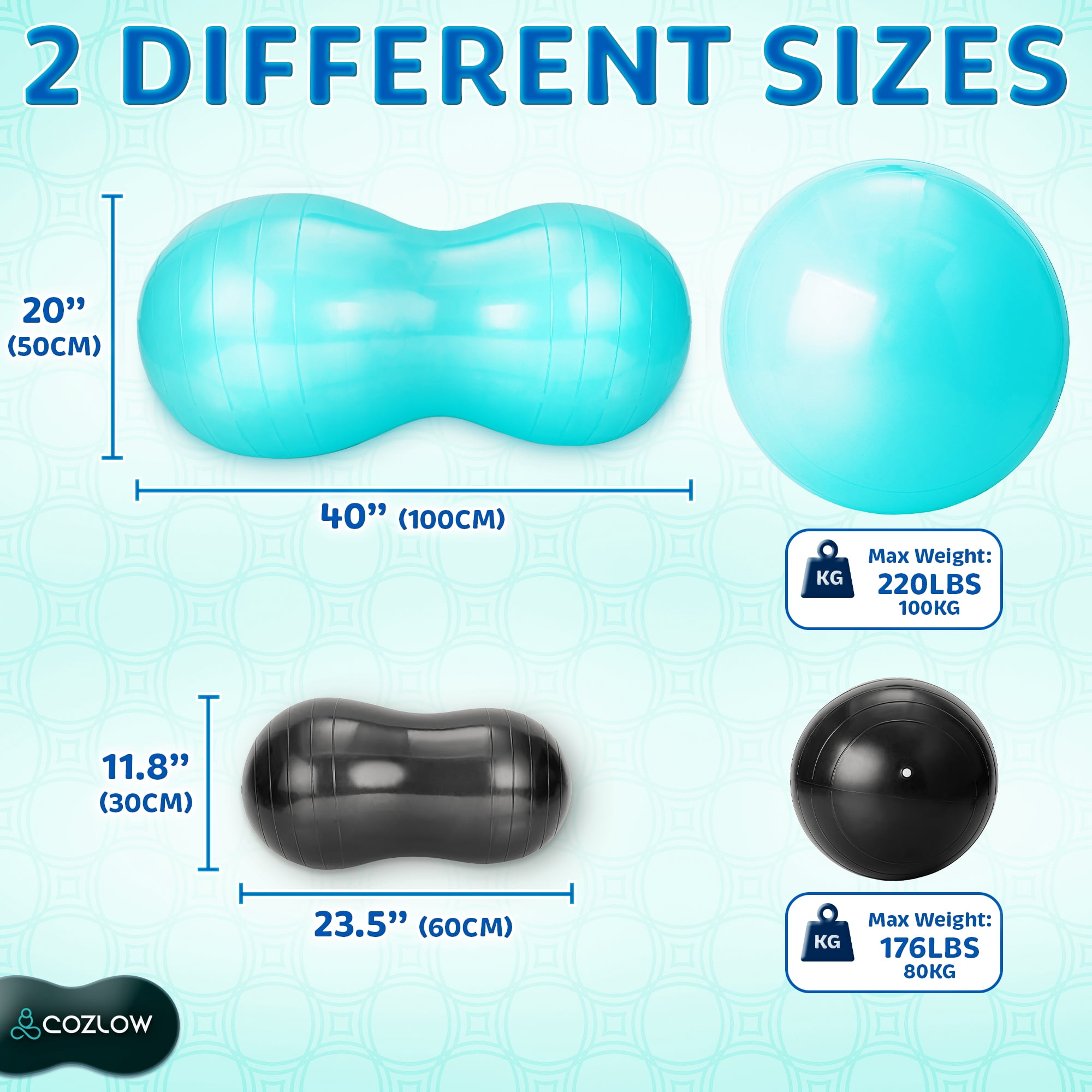 Cozlow Peanut Ball for Exercise & Fitness, Physical Therapy, Rehab & Labor, 2 Piece Set