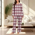 thumbnail image 2 of ClodeEU Women's Plaid Print Cozy Long Sleeve Pajama Set With Pants,V Neck Tee Loose Pant Set Hot Pink,Womens Plus L, 2 of 8