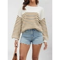 thumbnail image 5 of Women'S Striped Colorblock Knitted Sweater Long Sleeve Round Neck Fashion Oversized Sweater Khaki XL, 5 of 8