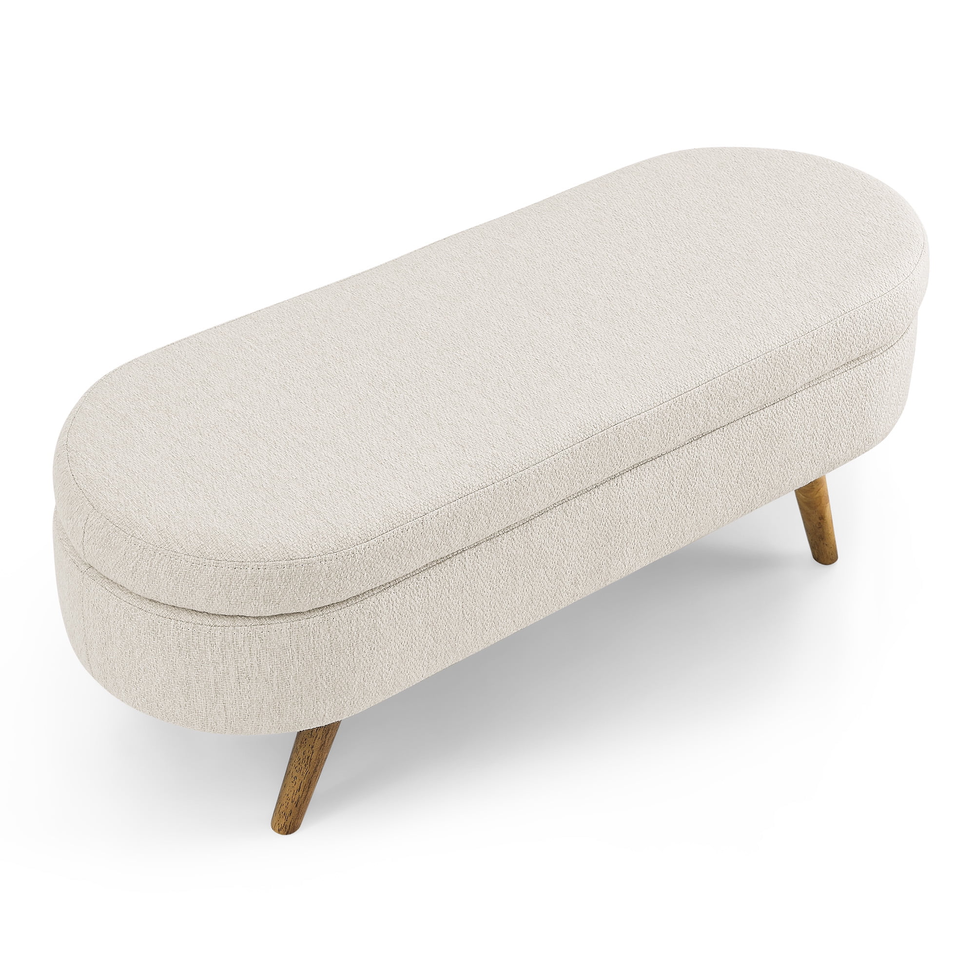 BSHTI Ottoman Oval Storage Bench,Rubber Wood Legs,Storage Bench with Cylindrical Arms and Iron Legs for Hallway Living Room Bedroom