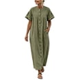 thumbnail image 2 of ClodeEU Women's Crew Neck Short Sleeve Maxi Dress with Pockets,Casual Loose Summer Vacation Dress Army Green,Women's Plus L, 2 of 7
