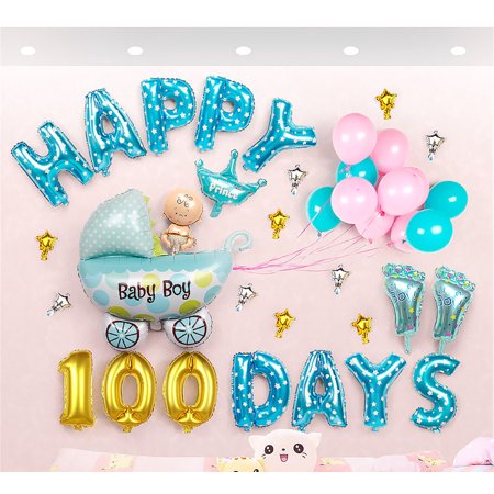Foil Balloon Set Coxeer Baby Boy Happy 100 Days Decorative Balloons