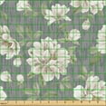 thumbnail image 2 of Ambesonne Flower Fabric by the Yard Upholstery, Grunge Spring Flower Leaves, 1 Yard, Peacock Green Cream, 2 of 5