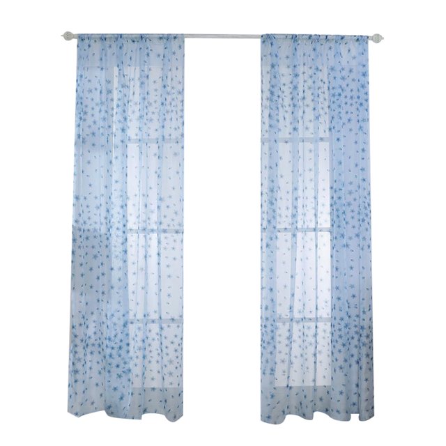 Cortina de poliéster para ventana, cenefas de gasa para decoración de dormitorio y sala de estar (azul)