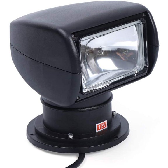 100W Bulb Spotlight for Boat Truck Car Marine Searchlight Lighting 2500LM 12V Waterproof 360° Rotate Halogen Searchlight Outdoor Lamp (Black,Advanced Remote Control)