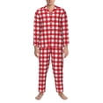 thumbnail image 3 of Salouo Red Checkboard Print Button-Front Long Sleeve Pajama Set for Men, Soft 2Pjs Men's Long Sleeve Sleepwear-XX-Large, 3 of 7