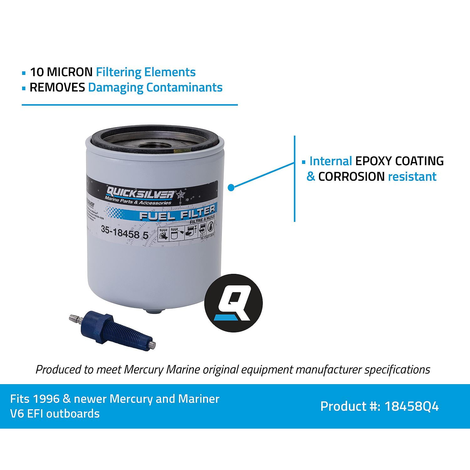 Quicksilver 18458Q4 Water Separating Fuel Filter Kit with Blue Water Warning Sensor