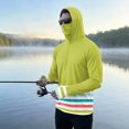 thumbnail image 2 of LTTVQM Men’s Summer Outdoor Hooded Sun Shirt Dual Color Stripe Printed Attached Full Face Shield Cooling Light Fabric for Freshwater Fishing Hiking Light Green L, 2 of 6
