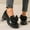 #387-Black, variant on Roncen Women's Fashion Casual Leather Loafers - Round Toe Slip-On Shoes with Solid Color Bow & Platform Thick Mid Heel for Year-Round Wear
