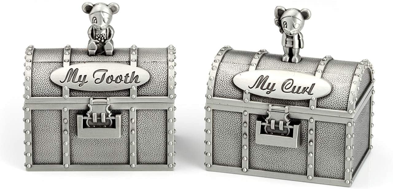 Baby Tooth Treasure Chest Box, Silver Tooth Holder and Curl Organizer