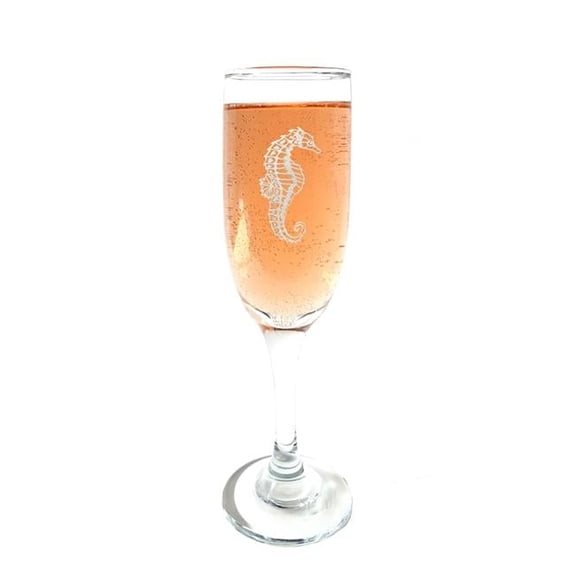 6 oz Seahorse Engraved Glass Champagne Flute