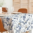 thumbnail image 2 of Navy Blue Floral Tablecloth Rectangle Retro Bird Flower Fabric Table Cover Washable Blue Leaves Table Cloth for Home Kitchen Coffee Table Picnic Decoration, 60x102 Inch, 2 of 6