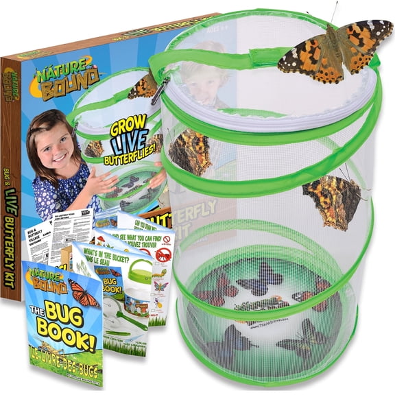 Nature Bound Butterfly Growing Kit - Live Caterpillar to Butterfly Project for Kids - Includes Voucher for Caterpillars, Green Pop-Up, Durable Nylon