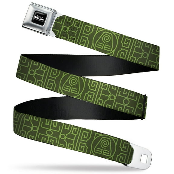 Nickelodeon Belt, Seatbelt Buckle Belt, Avatar Last Airbender Earth Element Symbol Black Olive Green, 30 to 44 Inches