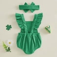 thumbnail image 6 of mgoYE My First St Patricks Day Baby Girl Outfit Newborn Summer Ruffle Romper Corduroy Sleeveless Jumpsuit Cute Summer Clothes(Green,3-6 Months), 6 of 7