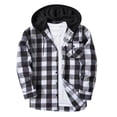 thumbnail image 2 of Big & Tall Men's Hooded Flannel Shirt Plaid Shacket Long Sleeve Button Down Workwear Jacket with Drawstring Hood for Hiking Winter Outdoors, Gray, 4XL, 2 of 6
