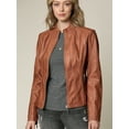 thumbnail image 3 of Made by Johnny Women's Panelled Faux Leather Moto Jacket S CAMEL, 3 of 6