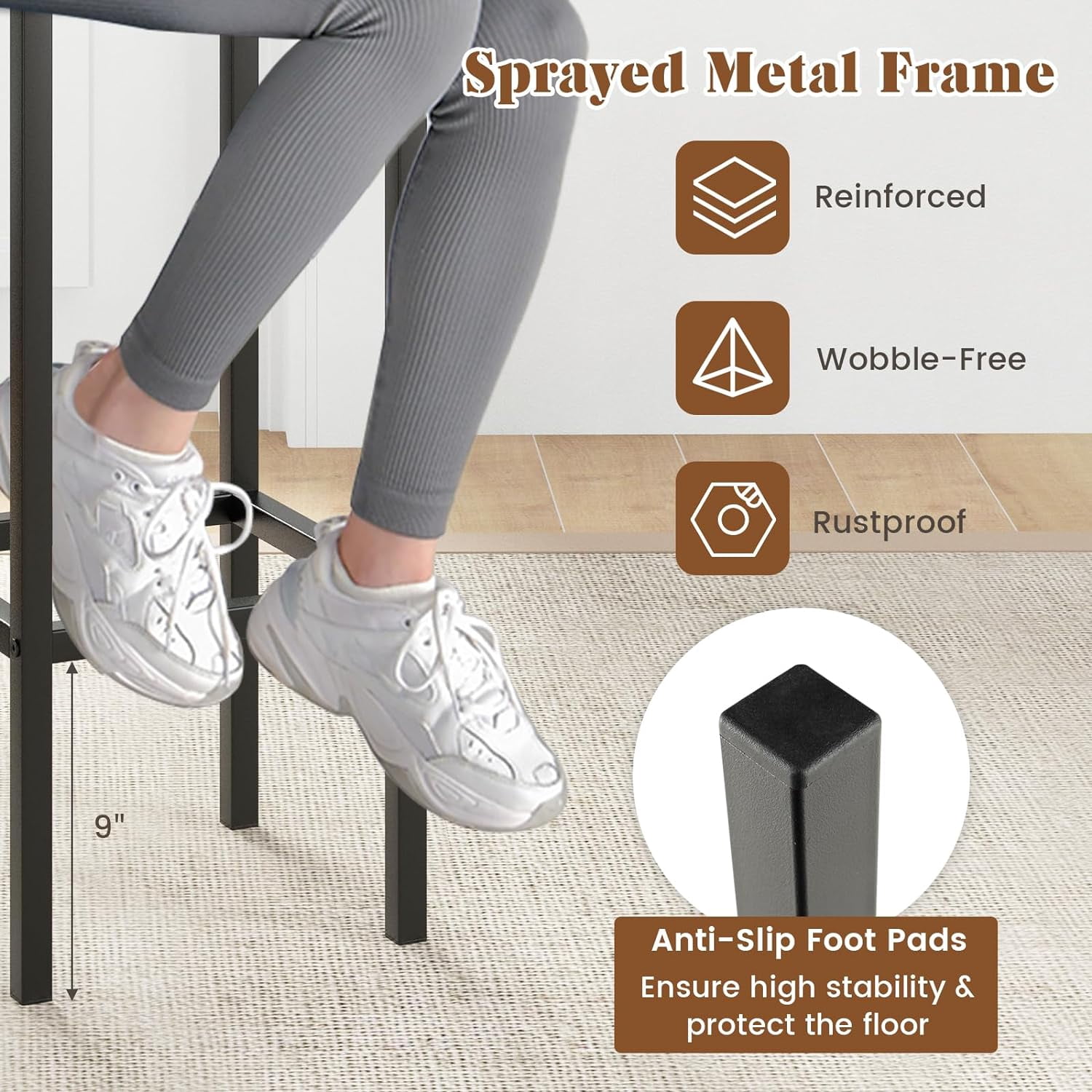 Set of 4 26'' Modern Metal Bar Stools Counter Height Stools w/ Footrest Backless Brown