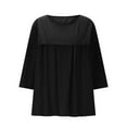 thumbnail image 5 of Feancey Boho Blouses for Women 3/4 Sleeve Round Neck Tops Loose Fit Casual Beach Shirts Summer Solid Color T-Shirts Black S, 5 of 7