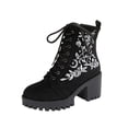 thumbnail image 3 of Women Boots Chunky Heel Round Toe Lace-Up Side Zipper Casual Winter Warm Short Boots Solid Color Winter Shoe for Women's Trendy Black 9, 3 of 10